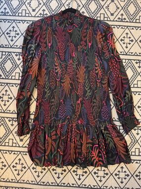 FARM Rio Black Multicolor Botanical Print Long Sleeve Mini Dress